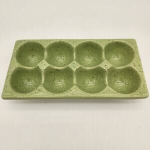 New Speckled Green Ceramic Egg Crate Display Plate For 8 Colored Easter Eggs‎